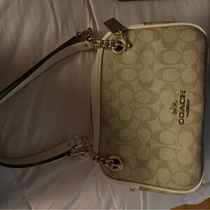 Coach Beige and White Signature Shoulder Bag